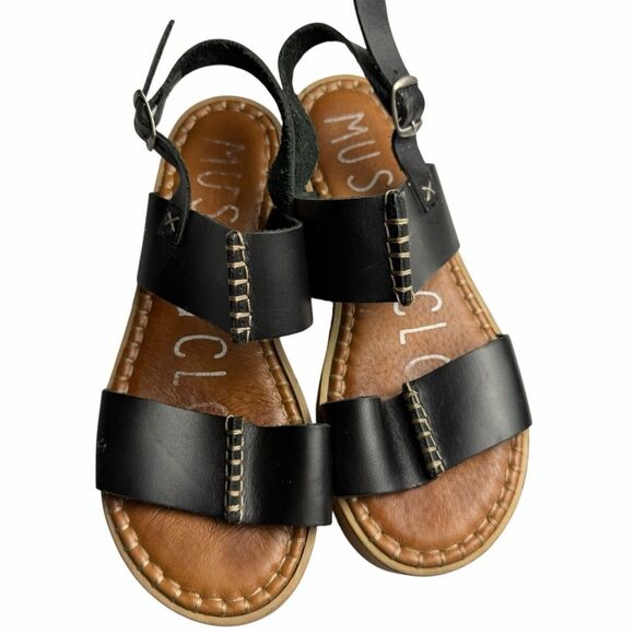 Musse & Cloud Shoes - Musse & Cloud Kila Black Leather Platform Sandal Made in Spain Women's 39 / 8
